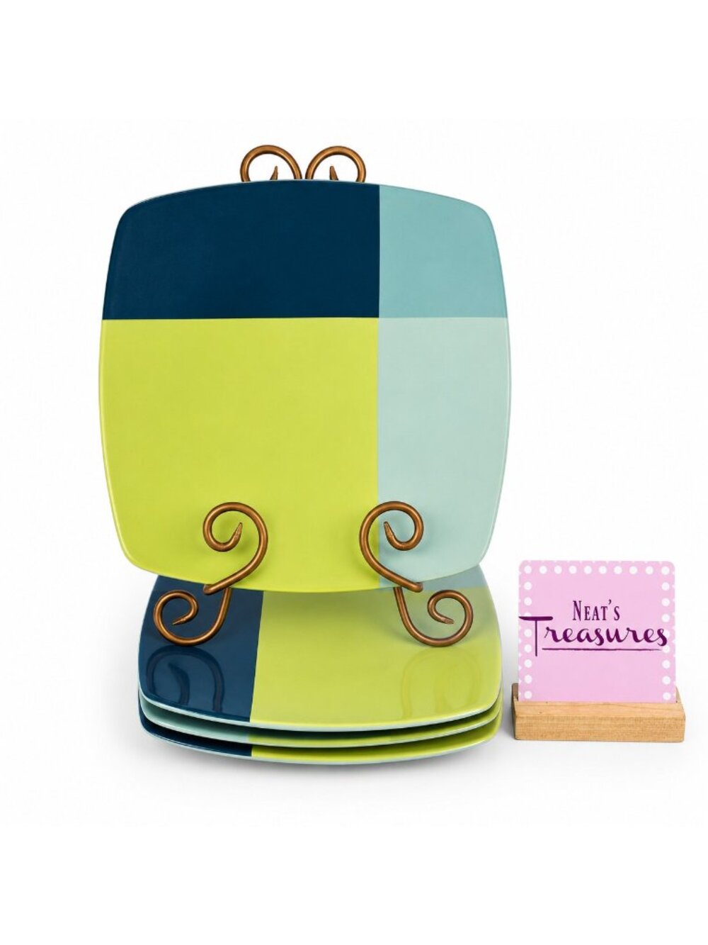 Home Target GREEN COLOR BLOCK Various Blue Blocks Square Stoneware Dinner Set 4
